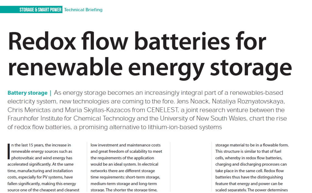 Redox flow batteries for renewable energy storage