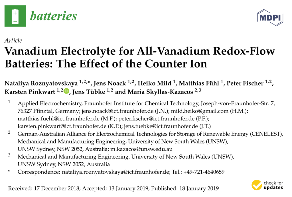The effect of the counter ion for Vanadium Redox Flow Batteries
