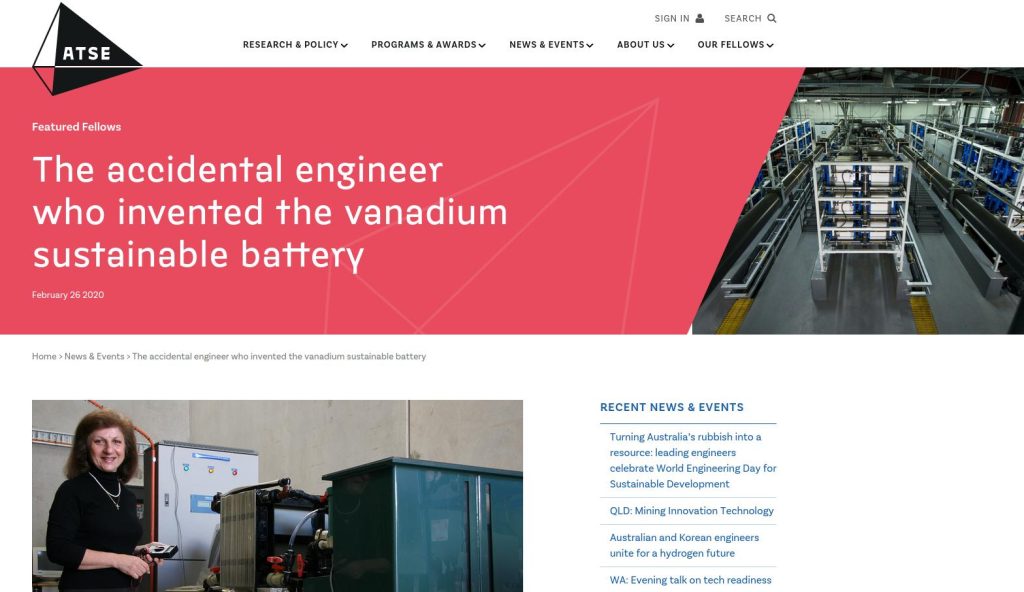 Interview of Maria Skyllas-Kazacos with the Australian Academy of Technology and Engineering