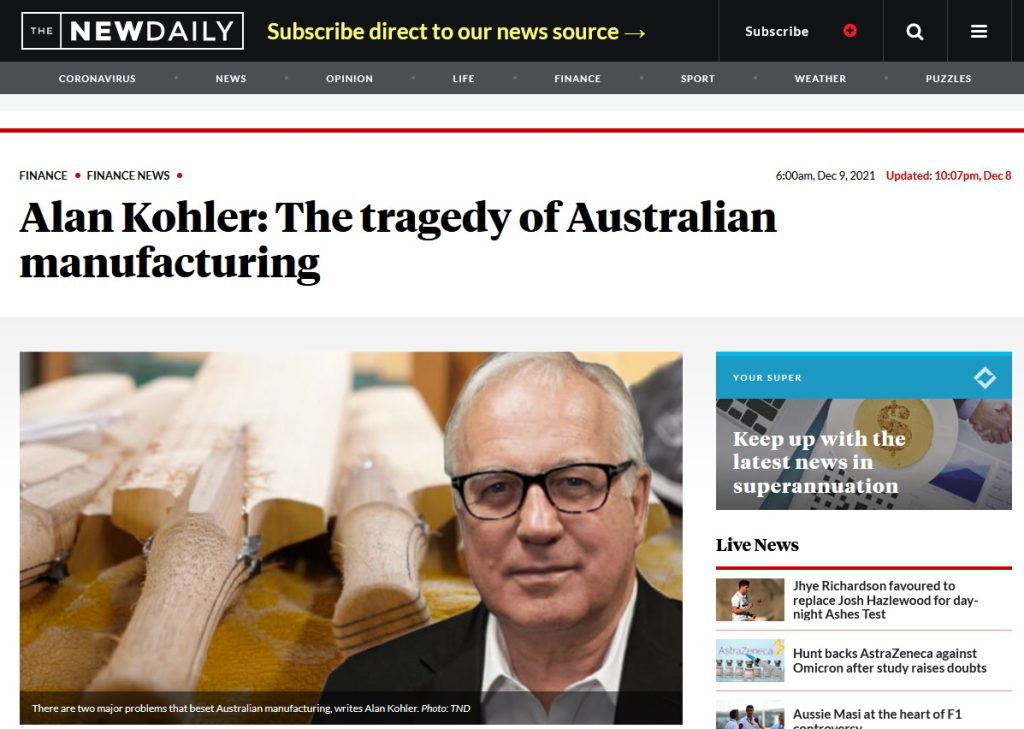 Alan Kohler About the Tragedy of Australian Manufacturing