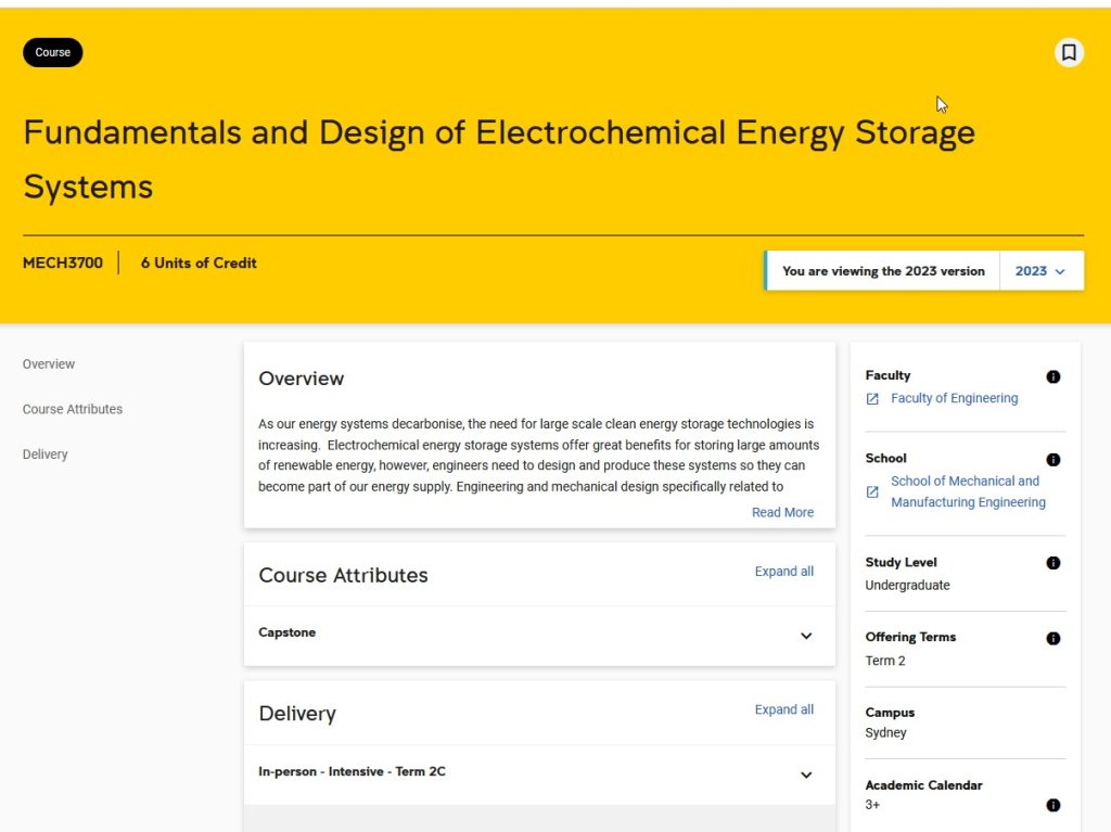 Course offer “Fundamentals and Design of Electrochemical Energy Storage Systems”